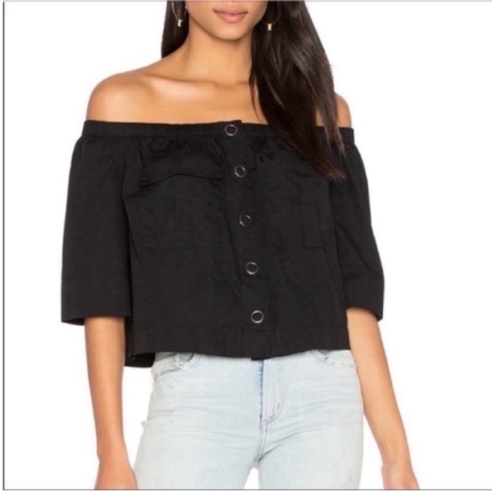 Free People Head Over Heels shirt black off the shoulder snaps